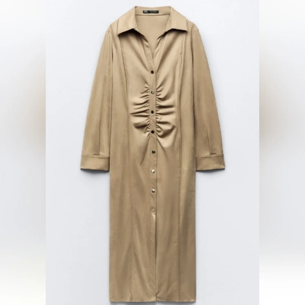 Zara Ruched Faux Suede Midi Dress Sz-XXL - Picture 3 of 9